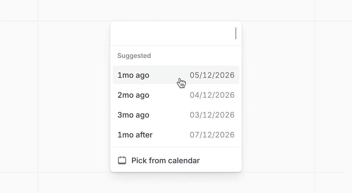 An accounting date editor with nearby month suggestions