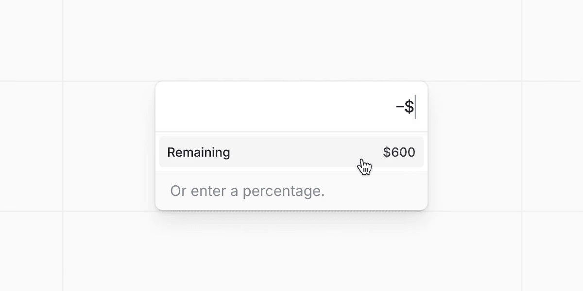 An amount editor offering the remaining transaction balance